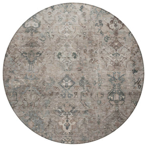 HomeRoots 8' Taupe and Gray Round Medallion Area Rug - Durable, Washable, Stylish Indoor Outdoor Decor Solution 659176