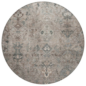 HomeRoots 8' Taupe and Gray Round Medallion Area Rug - Durable, Washable, Stylish Indoor Outdoor Decor Solution 659176