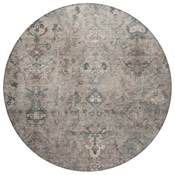 HomeRoots 8' Taupe and Gray Round Medallion Area Rug - Durable, Washable, Stylish Indoor Outdoor Decor Solution 659176