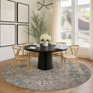 HomeRoots 8' Taupe and Gray Round Medallion Area Rug - Durable, Washable, Stylish Indoor Outdoor Decor Solution 659176