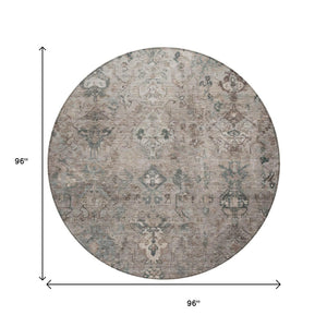 HomeRoots 8' Taupe and Gray Round Medallion Area Rug - Durable, Washable, Stylish Indoor Outdoor Decor Solution 659176