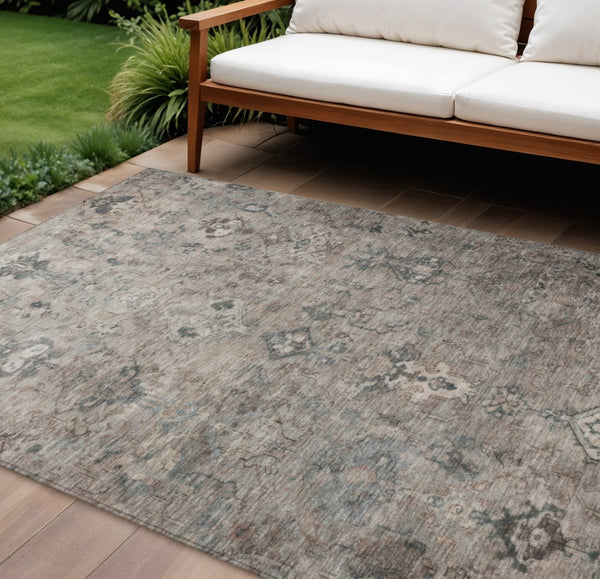 HomeRoots 8' Taupe and Gray Medallion Area Rug - Washable, Durable, Stylish Indoor/Outdoor Carpet for Any Space 659177