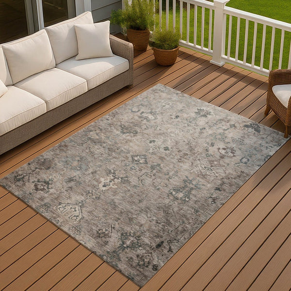 HomeRoots 8' Taupe and Gray Medallion Area Rug - Washable, Durable, Stylish Indoor/Outdoor Carpet for Any Space 659177