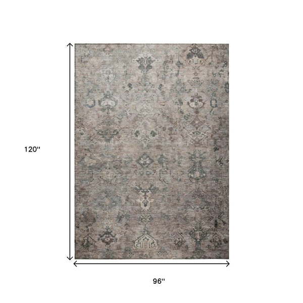 HomeRoots 8' Taupe and Gray Medallion Area Rug - Washable, Durable, Stylish Indoor/Outdoor Carpet for Any Space 659177