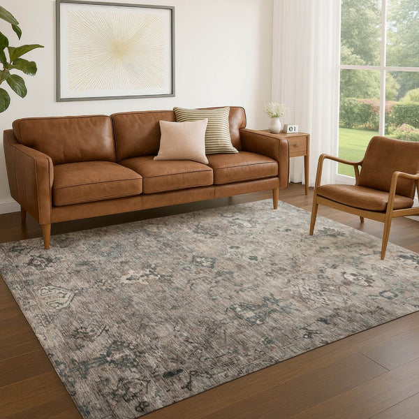 HomeRoots 8' Taupe and Gray Medallion Area Rug - Washable, Durable, Stylish Indoor/Outdoor Carpet for Any Space 659177