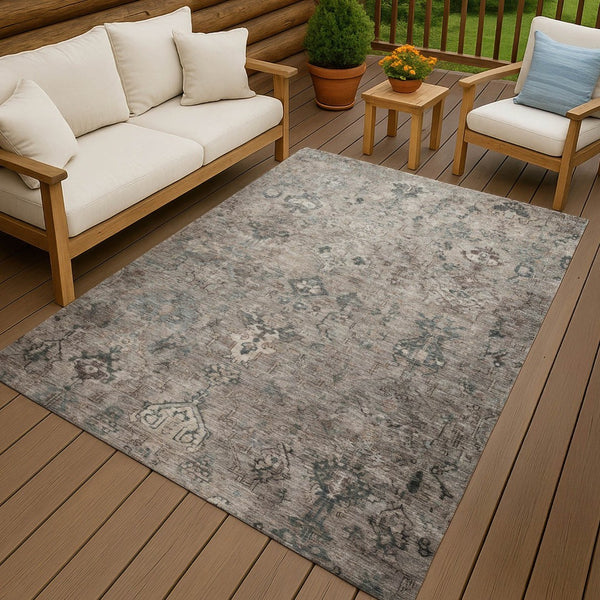 HomeRoots 8' Taupe and Gray Medallion Area Rug - Washable, Durable, Stylish Indoor/Outdoor Carpet for Any Space 659177