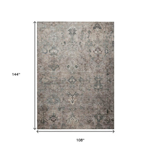 HomeRoots 9' X 12' Taupe and Gray Medallion Washable Area Rug for Indoor/Outdoor – Durable, Stylish & Easy Care 659178