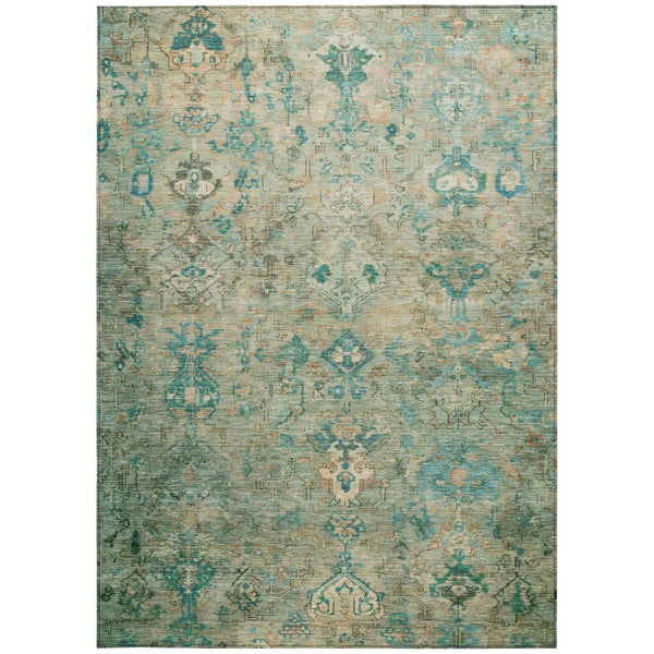 HomeRoots 5' X 8' Teal Blue & Beige Medallion Rug – Durable, Washable Area Rug for Indoor & Outdoor Use 659181
