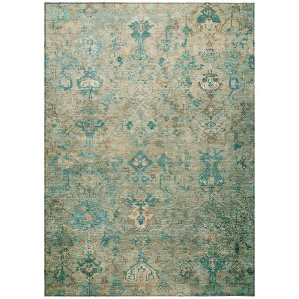 HomeRoots 5' X 8' Teal Blue & Beige Medallion Rug – Durable, Washable Area Rug for Indoor & Outdoor Use 659181