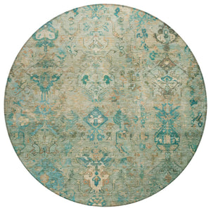 HomeRoots 8' Teal Blue & Beige Round Medallion Rug - Stylish, Durable, Washable for Indoor & Outdoor Use 659182