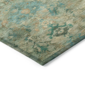 HomeRoots 8' Teal Blue & Beige Round Medallion Rug - Stylish, Durable, Washable for Indoor & Outdoor Use 659182