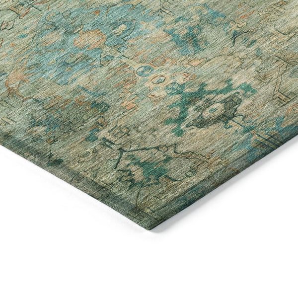 HomeRoots 8' Teal Blue & Beige Round Medallion Rug - Stylish, Durable, Washable for Indoor & Outdoor Use 659182