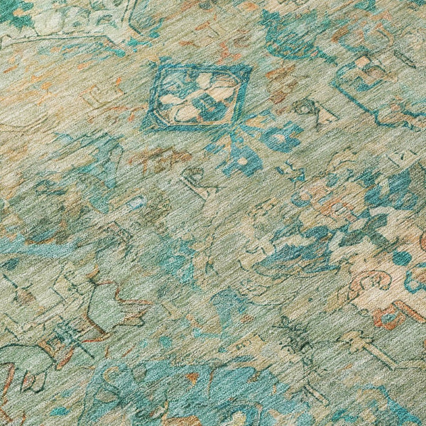 HomeRoots 8' Teal Blue & Beige Round Medallion Rug - Stylish, Durable, Washable for Indoor & Outdoor Use 659182