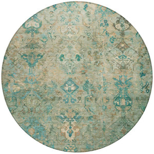 HomeRoots 8' Teal Blue & Beige Round Medallion Rug - Stylish, Durable, Washable for Indoor & Outdoor Use 659182