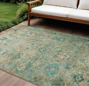 HomeRoots 8' X 10' Teal Blue Medallion Area Rug - Stylish, Washable, Durable Indoor/Outdoor Design for Any Space 659183