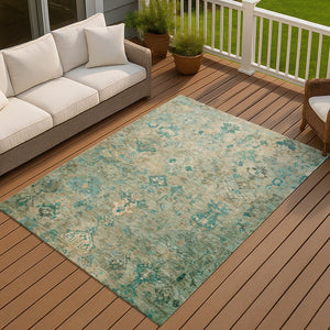 HomeRoots 8' X 10' Teal Blue Medallion Area Rug - Stylish, Washable, Durable Indoor/Outdoor Design for Any Space 659183