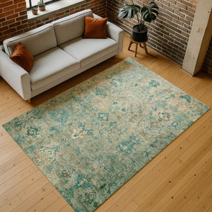 HomeRoots 8' X 10' Teal Blue Medallion Area Rug - Stylish, Washable, Durable Indoor/Outdoor Design for Any Space 659183