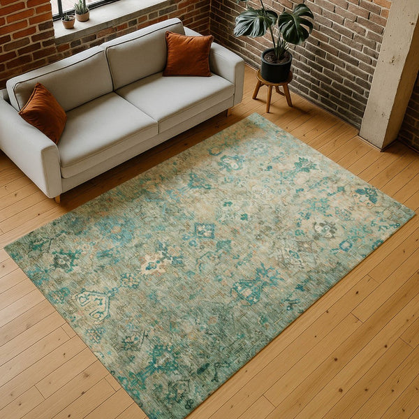 HomeRoots 8' X 10' Teal Blue Medallion Area Rug - Stylish, Washable, Durable Indoor/Outdoor Design for Any Space 659183