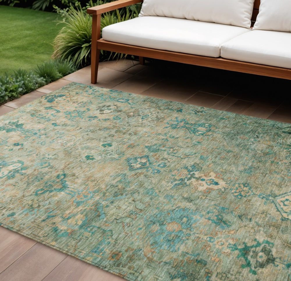 HomeRoots 9' Teal Blue & Beige Medallion Washable Area Rug - Durable Indoor/Outdoor Design for High Traffic Spaces 659184