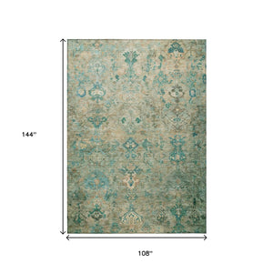 HomeRoots 9' Teal Blue & Beige Medallion Washable Area Rug - Durable Indoor/Outdoor Design for High Traffic Spaces 659184
