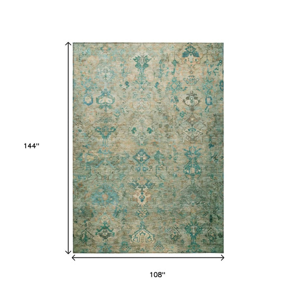 HomeRoots 9' Teal Blue & Beige Medallion Washable Area Rug - Durable Indoor/Outdoor Design for High Traffic Spaces 659184