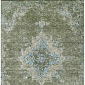HomeRoots 5' X 8' Timeless Fern Green & Blue Medallion Area Rug – Washable, Indoor/Outdoor, Stain-Resistant! 659187