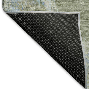 HomeRoots 8' Stylish Fern Green & Blue Round Medallion Washable Rug for Indoor/Outdoor Areas, Durable & Chic 659188