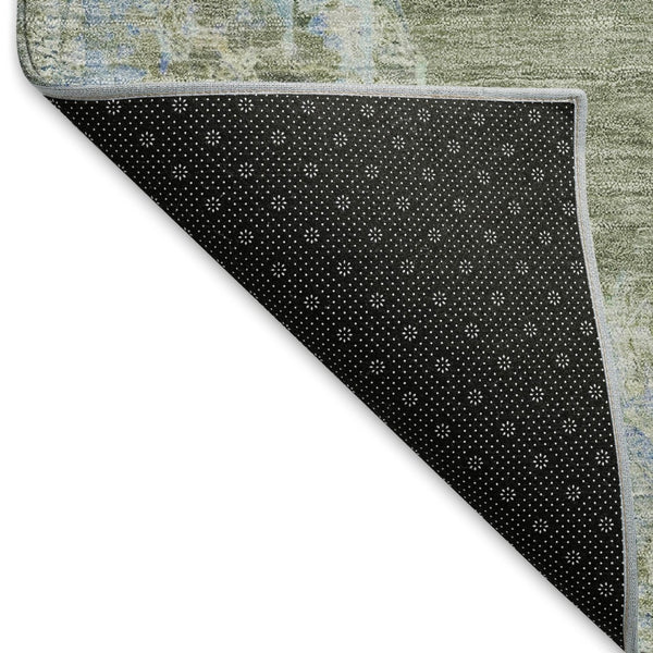 HomeRoots 8' Stylish Fern Green & Blue Round Medallion Washable Rug for Indoor/Outdoor Areas, Durable & Chic 659188