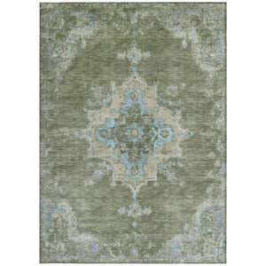 HomeRoots 8' X 10' Washable Fern Green & Blue Medallion Area Rug - Durable Indoor/Outdoor Style for Any Space! 659189
