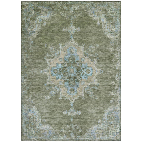HomeRoots 8' X 10' Washable Fern Green & Blue Medallion Area Rug - Durable Indoor/Outdoor Style for Any Space! 659189