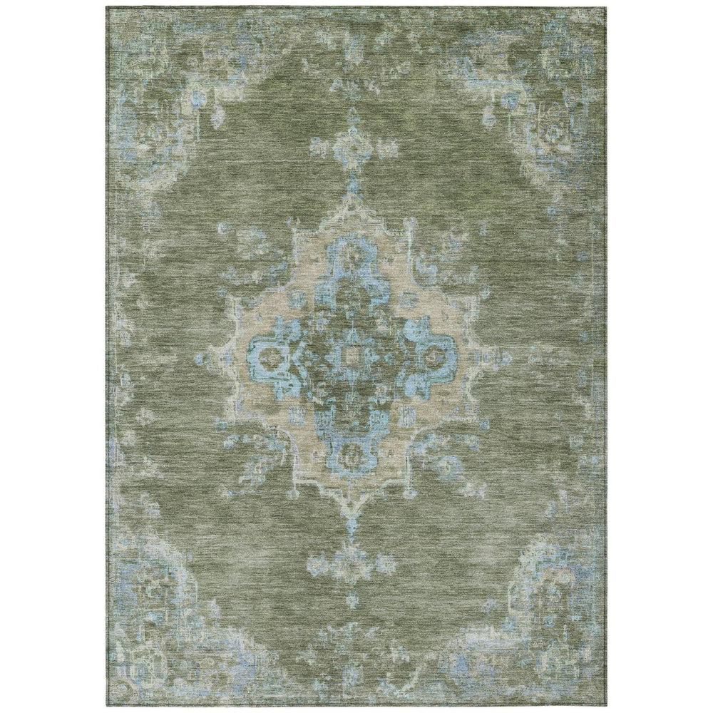 HomeRoots 8' X 10' Washable Fern Green & Blue Medallion Area Rug - Durable Indoor/Outdoor Style for Any Space! 659189