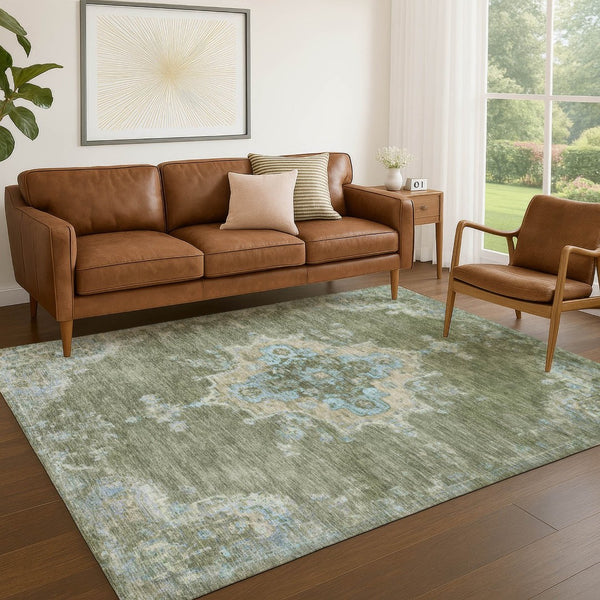 HomeRoots 8' X 10' Washable Fern Green & Blue Medallion Area Rug - Durable Indoor/Outdoor Style for Any Space! 659189
