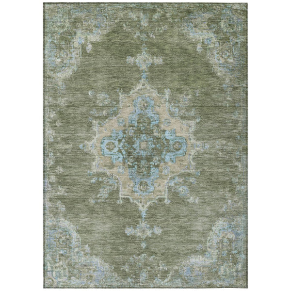HomeRoots 9' X 12' Stylish Fern Green & Blue Medallion Area Rug - Durable, Washable for Indoor/Outdoor Use! 659190