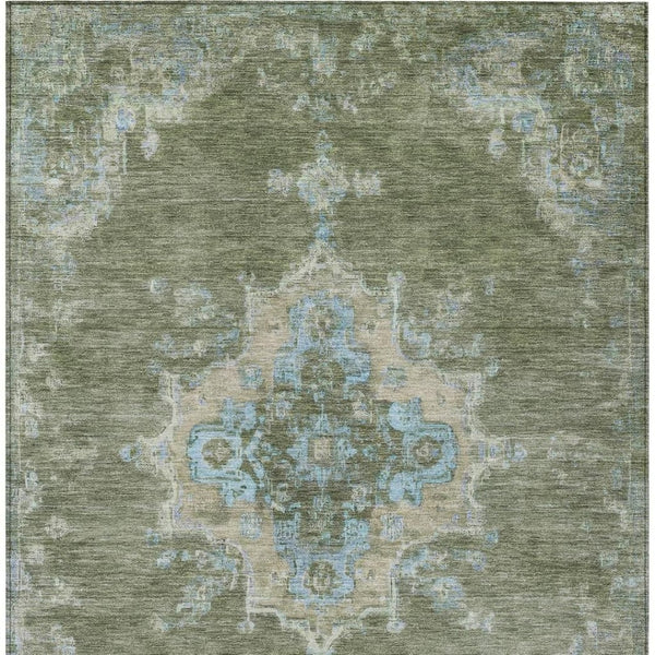 HomeRoots 10' X 14' Fern Green & Blue Medallion Area Rug - Durable, Washable, Indoor/Outdoor Style & Comfort 659191