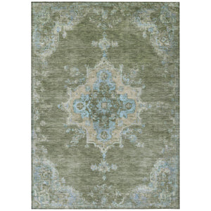 HomeRoots 10' X 14' Fern Green & Blue Medallion Area Rug - Durable, Washable, Indoor/Outdoor Style & Comfort 659191