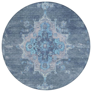 HomeRoots 8' Blue and Gray Round Medallion Rug - Washable Indoor/Outdoor Area Rug for Stylish Living Spaces 659194
