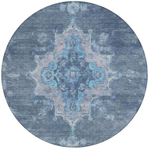 HomeRoots 8' Blue and Gray Round Medallion Rug - Washable Indoor/Outdoor Area Rug for Stylish Living Spaces 659194