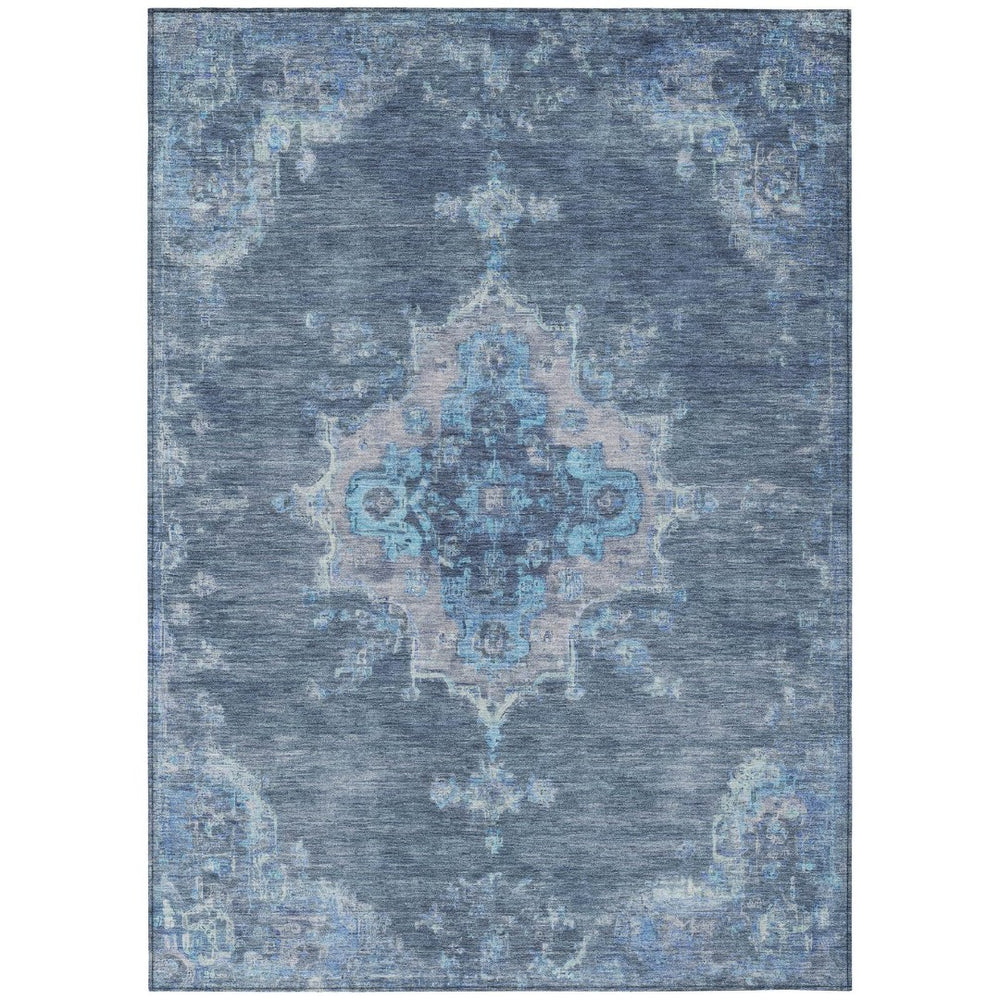 HomeRoots 8' X 10' Blue and Gray Medallion Area Rug - Washable, Durable, Stylish for Indoor & Outdoor Spaces! 659195