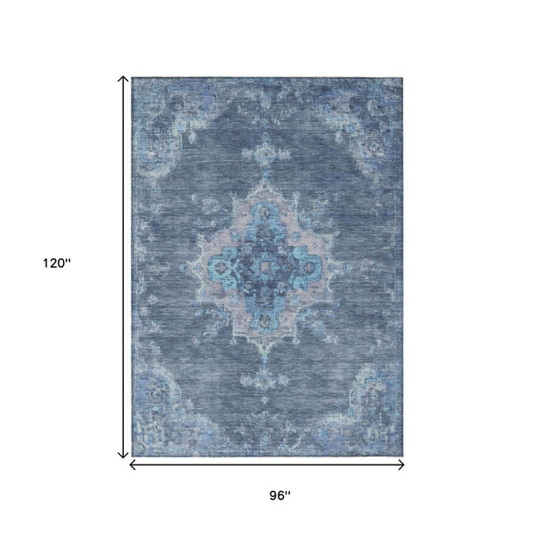 HomeRoots 8' X 10' Blue and Gray Medallion Area Rug - Washable, Durable, Stylish for Indoor & Outdoor Spaces! 659195