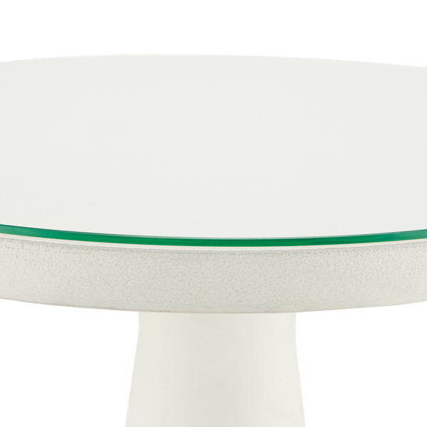 Tondo Modern Black & White Accent Table with Glass Top - Stylish Cast Aluminum Design for Any Space