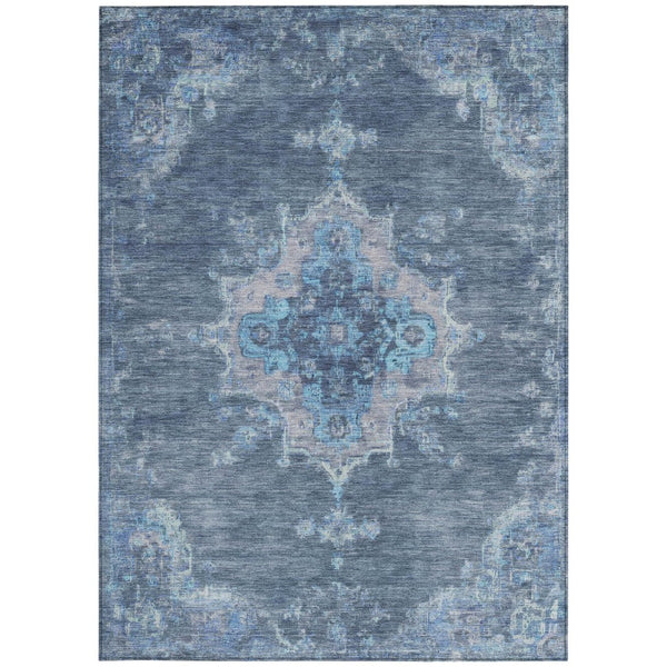 HomeRoots 10' Medallion Area Rug - Stylish Blue & Gray Washable Design for Indoor/Outdoor Durability & Comfort 659197