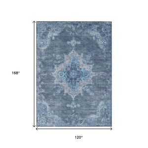 HomeRoots 10' Medallion Area Rug - Stylish Blue & Gray Washable Design for Indoor/Outdoor Durability & Comfort 659197