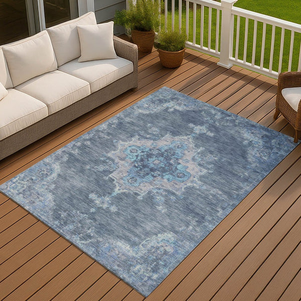 HomeRoots 10' Medallion Area Rug - Stylish Blue & Gray Washable Design for Indoor/Outdoor Durability & Comfort 659197