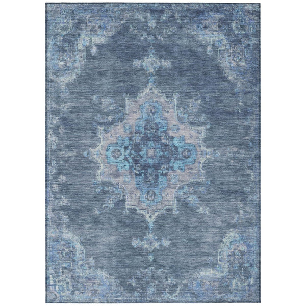 HomeRoots 10' Medallion Area Rug - Stylish Blue & Gray Washable Design for Indoor/Outdoor Durability & Comfort 659197