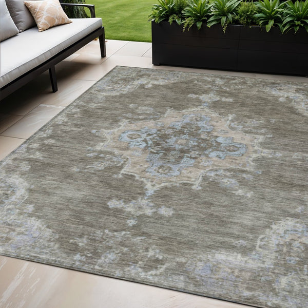 HomeRoots 5' X 8' Brown Beige Blue Medallion Washable Area Rug - Durable, Stylish, Indoor & Outdoor Use! 659199