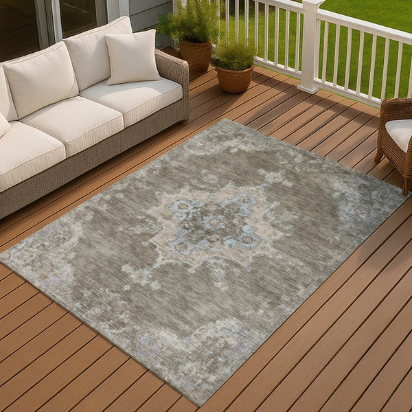 HomeRoots 5' X 8' Brown Beige Blue Medallion Washable Area Rug - Durable, Stylish, Indoor & Outdoor Use! 659199