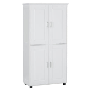 English Elm Tall White Bathroom Storage Cabinet - 4-Door Freestanding MDF Unit, Adjustable Shelves, Slim 61.8" x 18.3" x 7.5" WF323345AAK