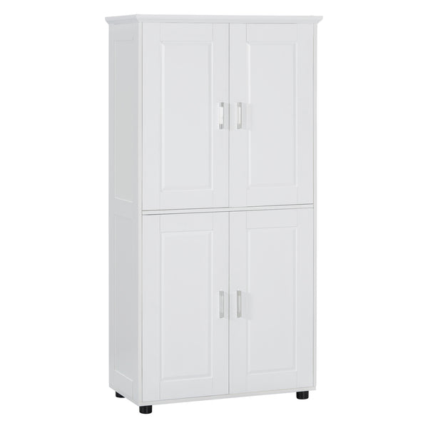 English Elm Tall White Bathroom Storage Cabinet - 4-Door Freestanding MDF Unit, Adjustable Shelves, Slim 61.8" x 18.3" x 7.5" WF323345AAK