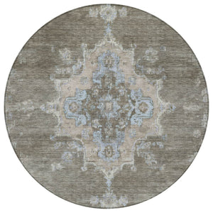 HomeRoots 8' Brown Beige and Blue Round Medallion Rug - Stylish, Washable Indoor/Outdoor Area Rug for Any Space 659200