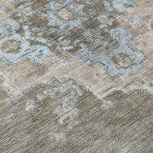 HomeRoots 8' Brown Beige and Blue Round Medallion Rug - Stylish, Washable Indoor/Outdoor Area Rug for Any Space 659200
